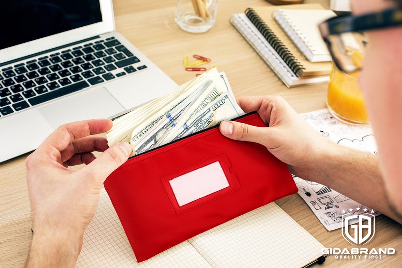 GIDABRAND Money Bank Deposit Bag with Zipper | 11x6 inch | Red | Durable Leatherette Money Cash Coin Check Wallet Pouch for Men & Women with Framed ID Window and Blank Card (3) - Image 4